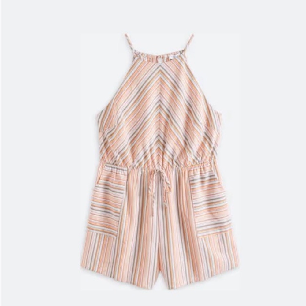 Gilli Peach and White Striped Halter Romper